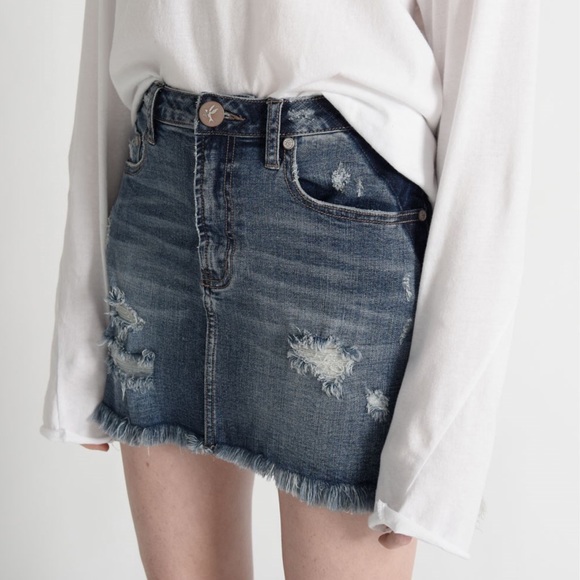 high waisted stretch denim skirt